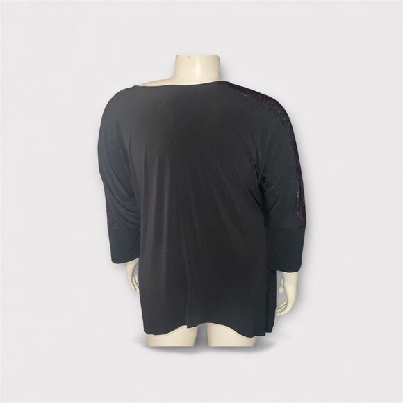 Jaclyn Smith Top Womens 1X Black Velvet Burnout Shoulder Whimsigoth Romantic - Picture 2 of 9